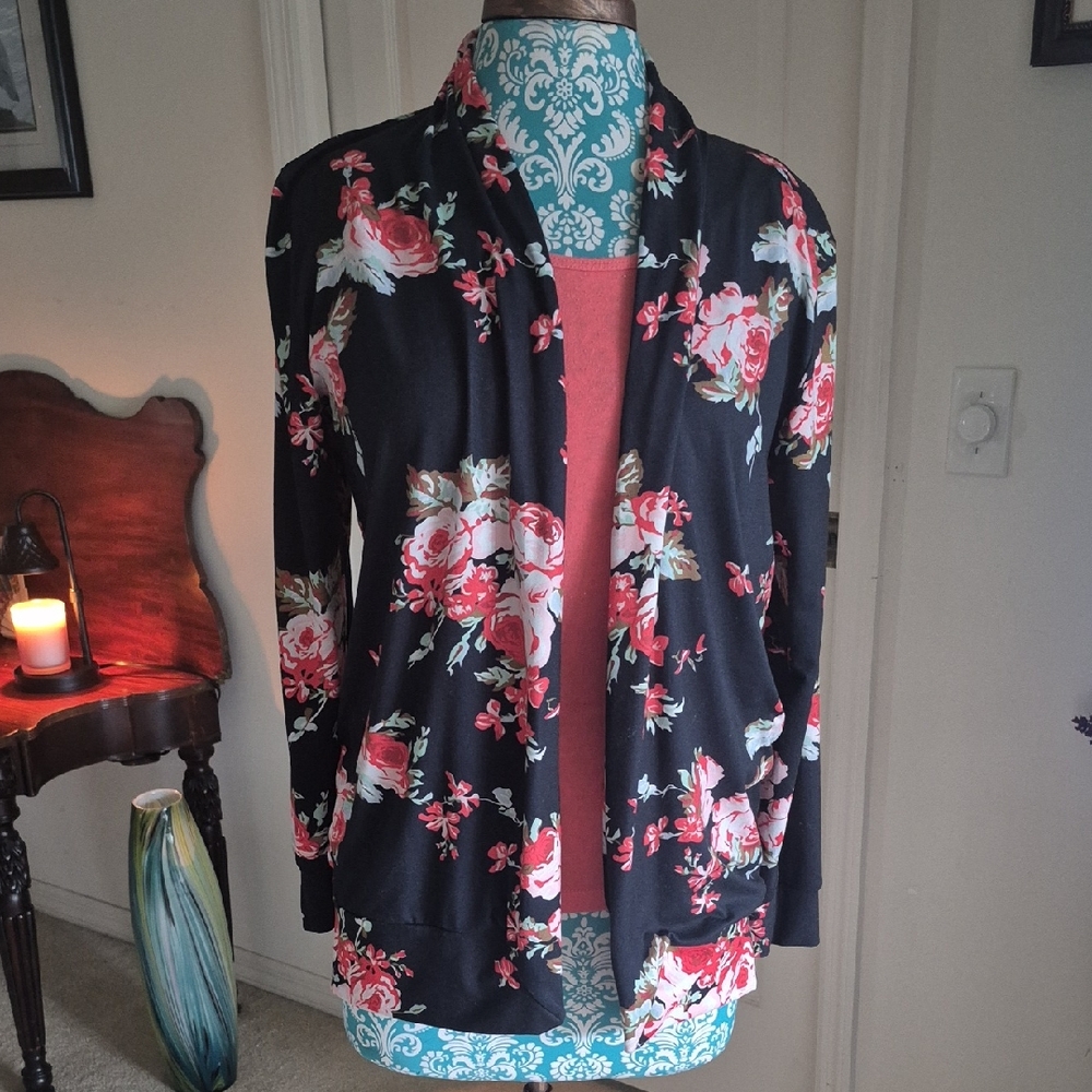 Floral Open-Front Women's Cardigan Jacket